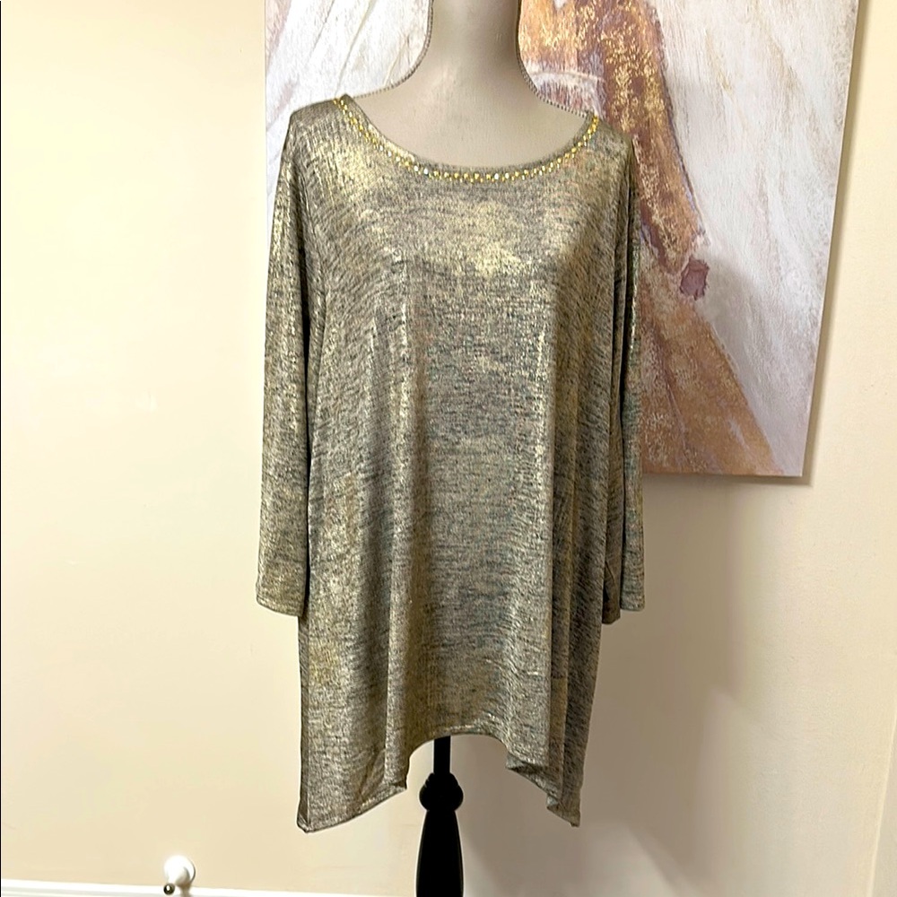 Ruby Rd. Gold 3/4 Sleeve Oversized Blouse